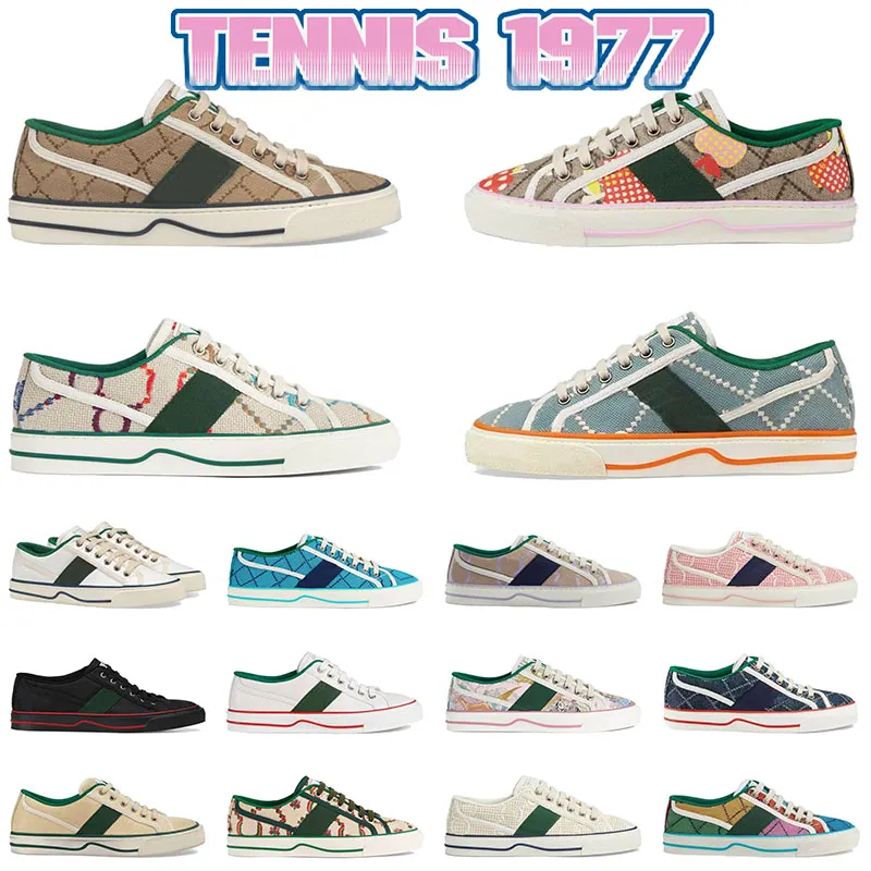 Löpskor läder 1977 Tennis Low Tops Sneaker Green and Red Web Shoes For Man Woman Classic White Sneakers Sporty Trainer Black Navy Blue Sports Sneakers