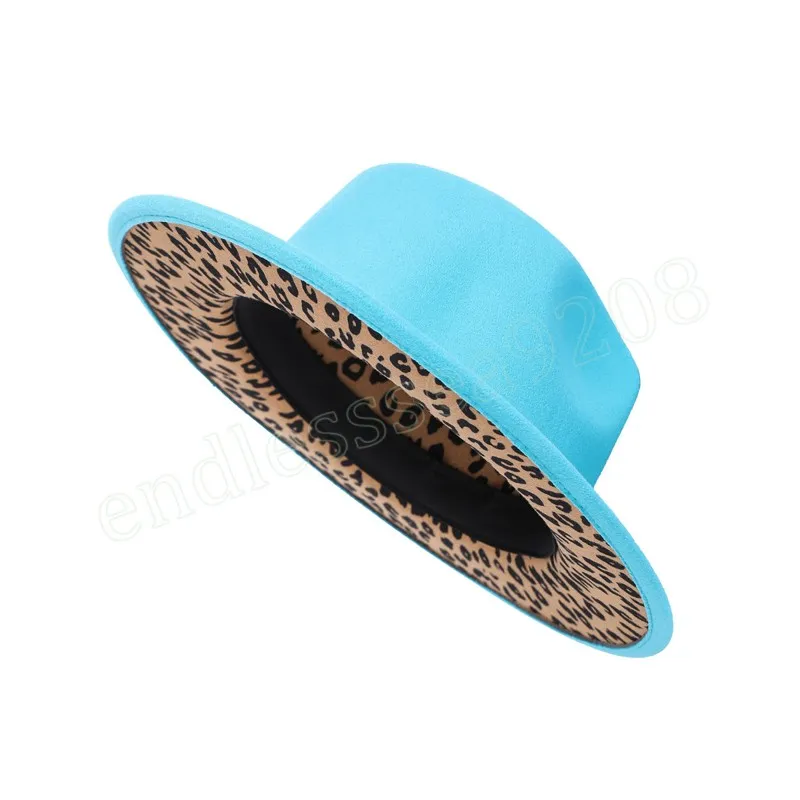 Cappelli di fedora leopardo interni blu esterni con fibbia cintura primavera d'autunno da uomo Panama ha sentito cappello della festa della tendenza del cappello