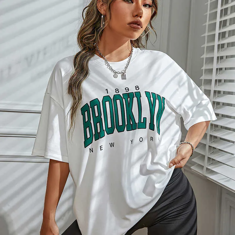 T-shirt oversize vintage da donna 1898 Brooklyn York T-shirt con stampa a  spalla cadente Y2K T-shirt da donna con abiti semplici