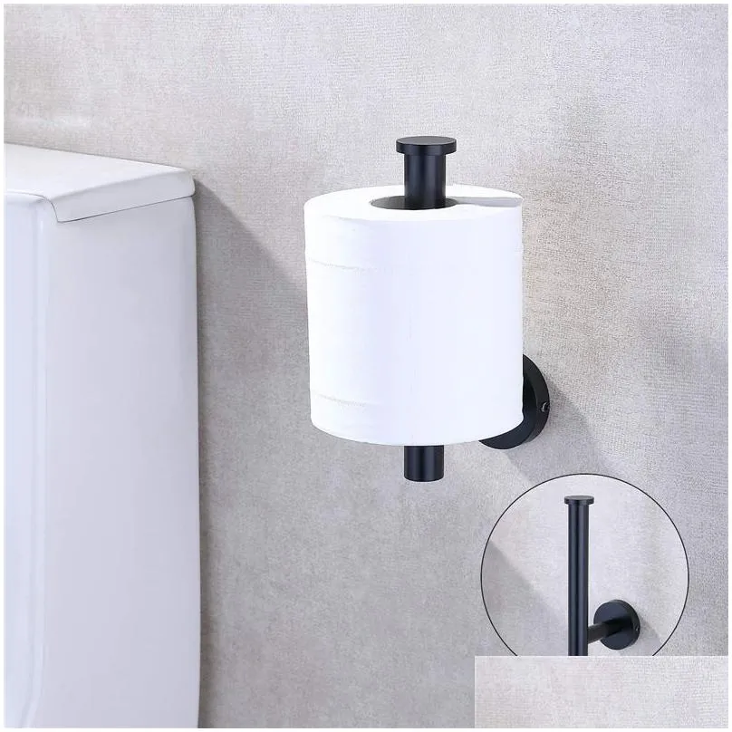 Porte-papier hygiénique Support de salle de bain mural Support de rouleau de papier de soie Étagère à serviettes en acier inoxydable Noir Sier Accessoires Drop Deliv Otmru