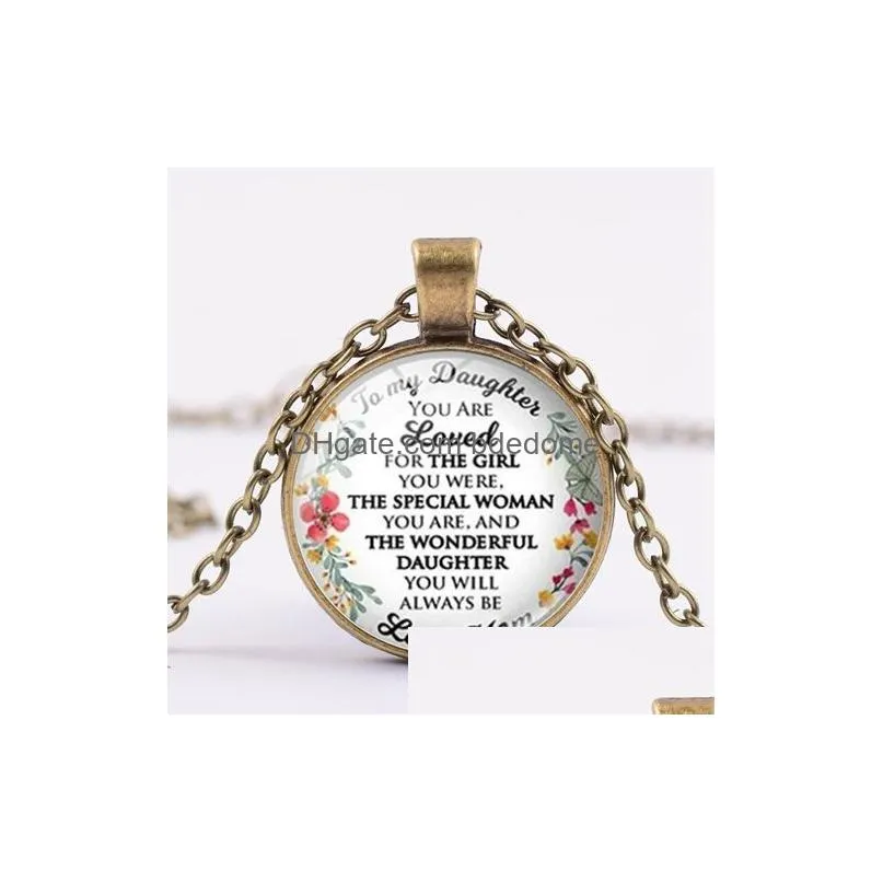 Pendentif Colliers Une Lettre À Ma Fille Collier De Papa Maman Tu es Aimé Mots Inspirants Cadeaux En Cristal Sier Plaqué Chaîne Goutte De Dhbph