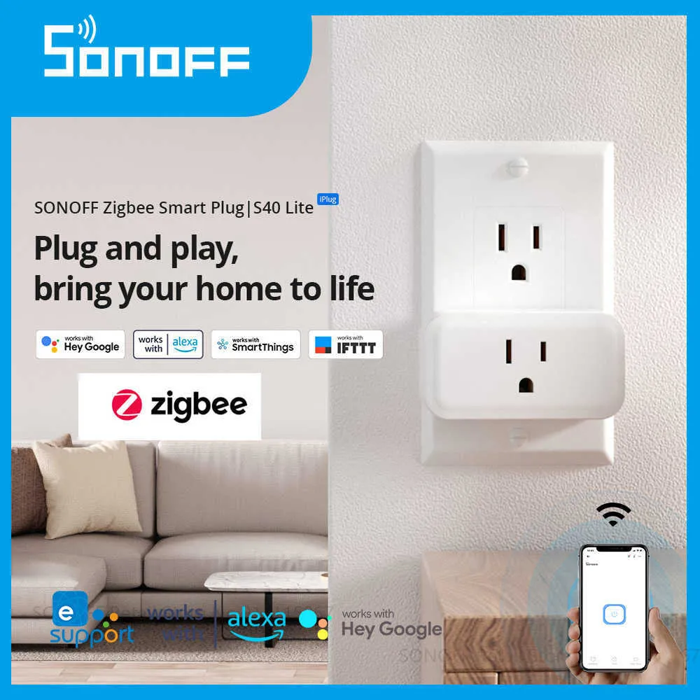 Akıllı Güç Fişleri Sonoff S40 Lite Zigbee Akıllı Fiş 15a Iplug US CA JP Socet Zamanlama Fonksiyonu Uygulama Uzaktan Kumanda Alexa Home HKD230727