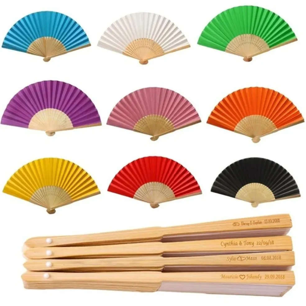 50 Stuks Gepersonaliseerde Vouwpapier Hand Fan Vouw Vintage Papier Fans Bruiloft Gunsten Kraamcadeau Bruiloft decoratie fan B1102