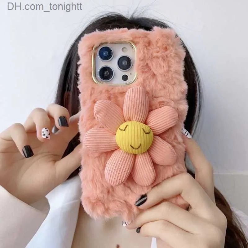 Handyhüllen 3D-Sonnenblumen-Telefonhüllen für iPhone 14 Pro Max Plus 13 12 11 X XS XR 8 7 Iphone14 Phone14 Flauschiges Fell Fuzzy Women Cell Z230731