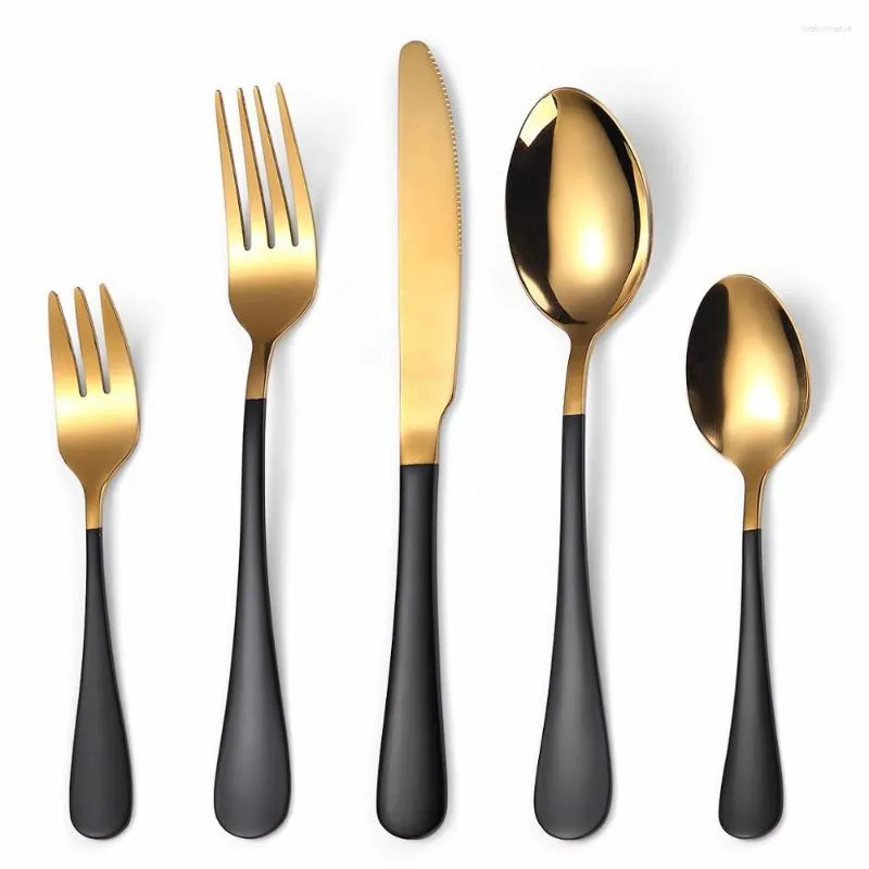 Dinnerware Sets Kitchen Tableware Stainless Steel Cutlery Forks Rose Gold Set Fork Spoons Knives Eco Friendly 5pcs