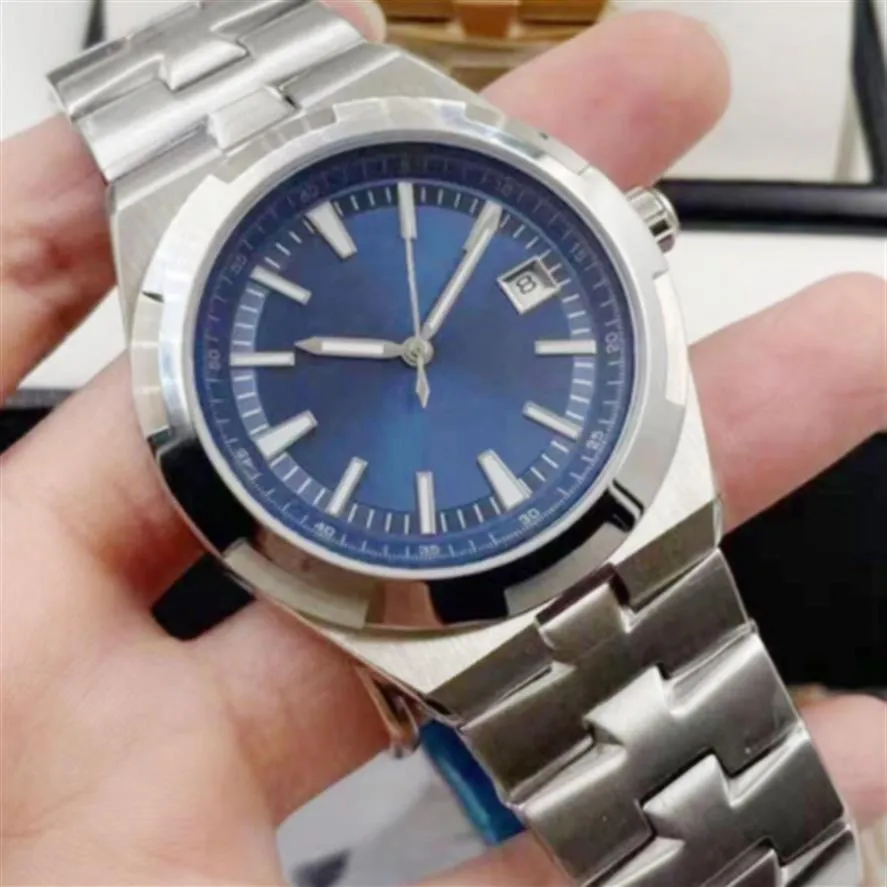 High Overseas Men Watch Blue Dial Automático Aço Inoxidável Mechanica Fecho Hardlex Glass Relógios de Pulso Qualidade Montres de luxe237n