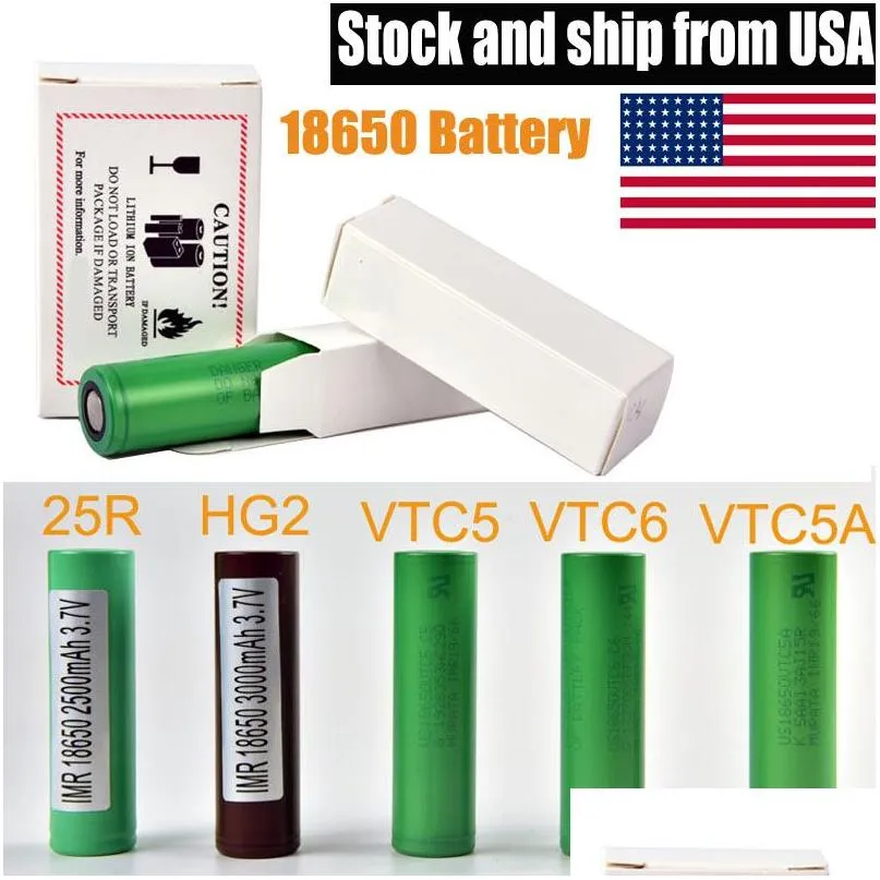 Batteries Top Quality Inr Battery 25R Hg2 30Q Vtc6 3000Mah He2 He4 2500Mah Vtc5 Mod Rechargeable Lithium For Flashlight Drop Deliver Dhap7