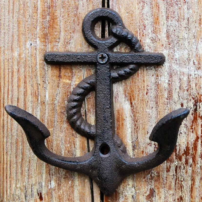 8 Pieces Rustic Cast Iron Anchor Hook Wall Hanger Decor Nautical Towel Coat Holder Nautical Ocean Beach Cottage Door Vintage Brown302R