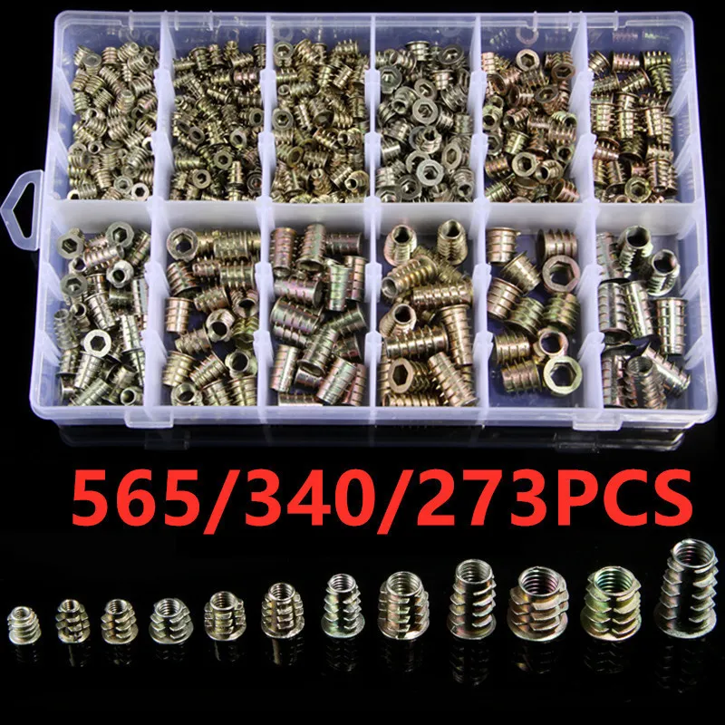 Verktygsdelar 565 340 230 80st diverse Flanged Hex Drive Head Furniture Nuts M4 M6 M8 M10 Zink Alloyl Thread for Wood Insert Nut 230727