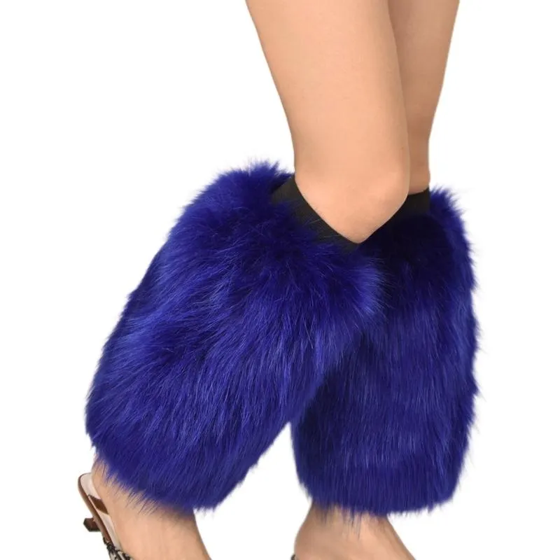 Legginsy Kobiety zimowy kolor solidny futrzany nogi podgrzewacze nogi haruku zimowe buts mankiety obejmują faux fur