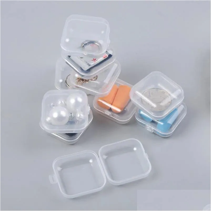 Boîtes d'emballage Mini conteneurs de stockage carrés Boîte avec couvercle à charnière Bouchons d'oreilles clairs Organisateur transparent Drop Delivery Office School Busi Dh75Z