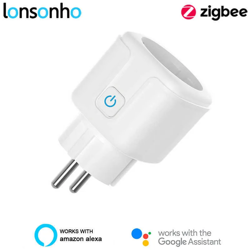 Smart Power Plugs Lonsonho Tuya Zigbee Smart Plug Eu Electrical Socket Outlet 16A Power Monitor Zha ZigBee2MQTT Alexa Home Compatible HKD230727