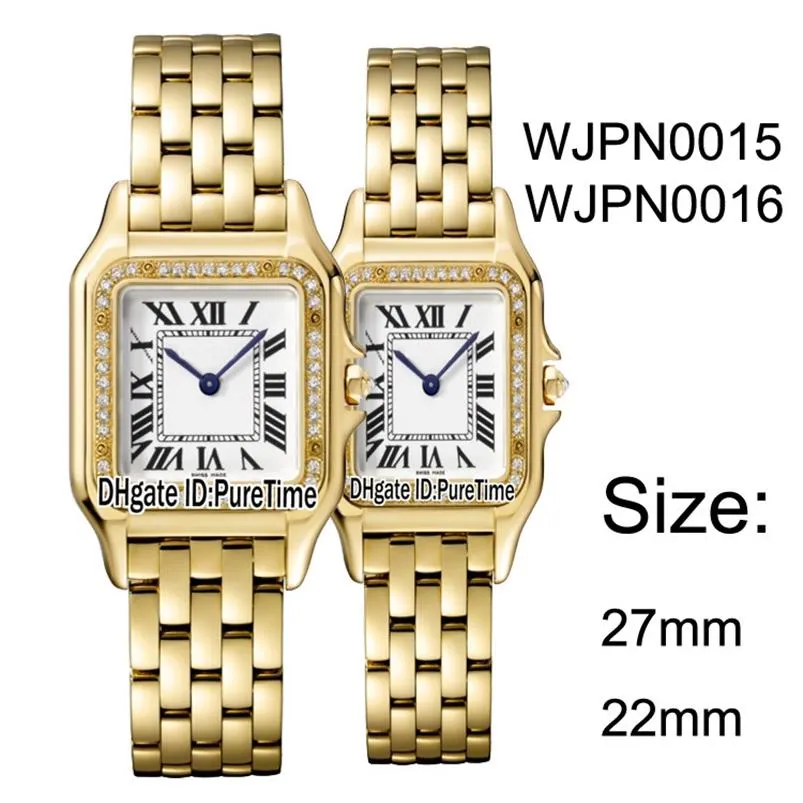 Nouveau WJPN0015 WJPN0016 Or Jaune Diamant Lunette 27mm 22mm Cadran Blanc Suisse Quartz Femmes Montre Dames En Acier Inoxydable Montres Pure267c