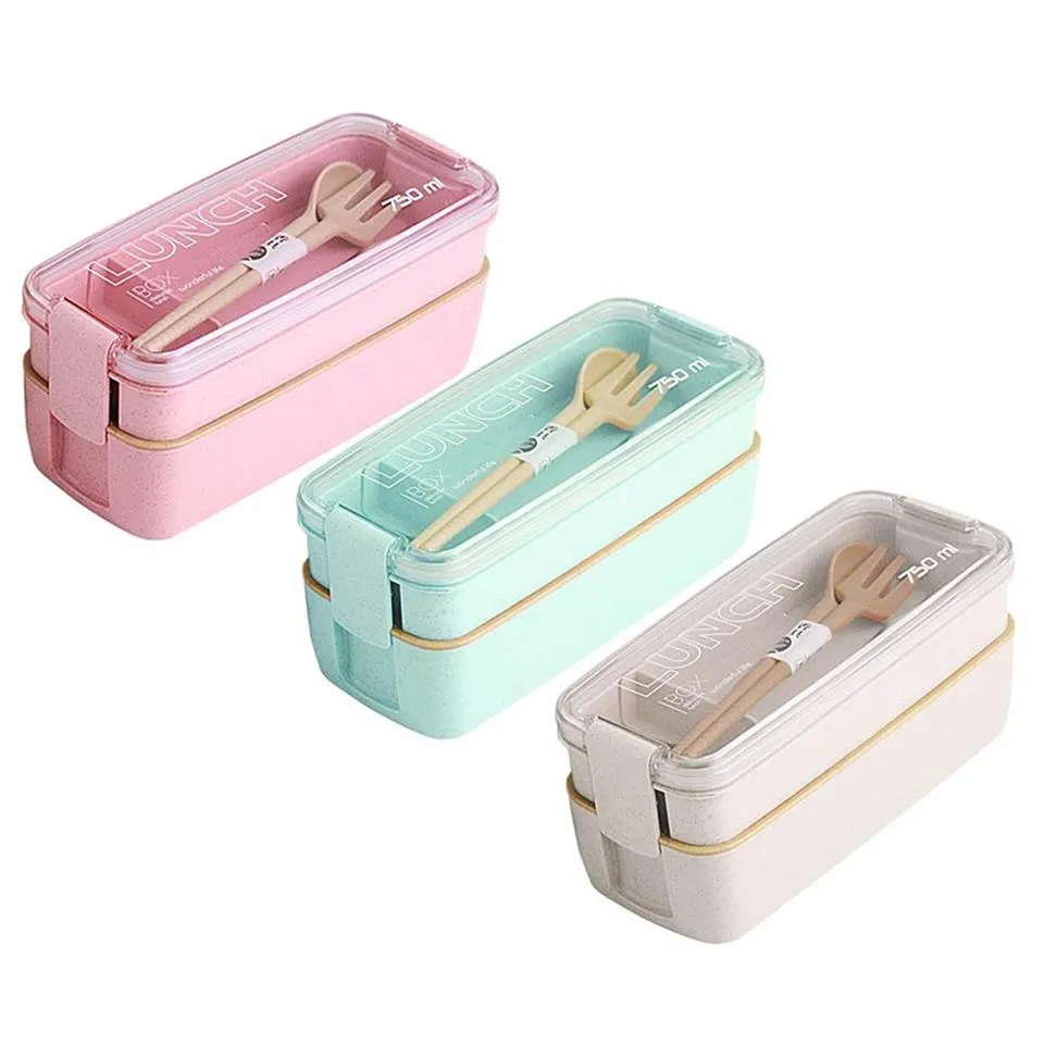 750 ml gesundes Material Weizenstroh Bento-Boxen 2-lagige Lunchbox Mikrowelle Geschirr Frischhaltedose Lunchbox T200710168g