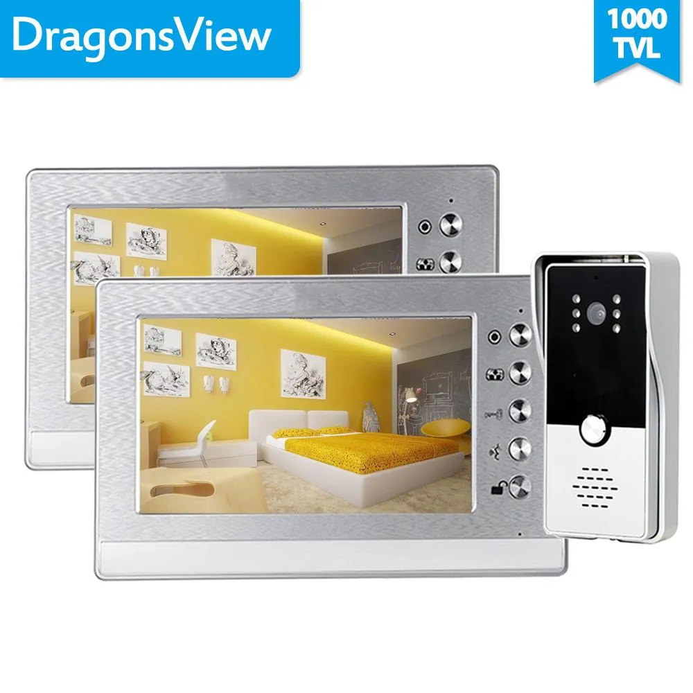 Caixas dragonsview 7 "sistema de vídeo porteiro para casa vídeo porta telefone campainha com câmera múltiplo sistema monitoramento desbloqueio