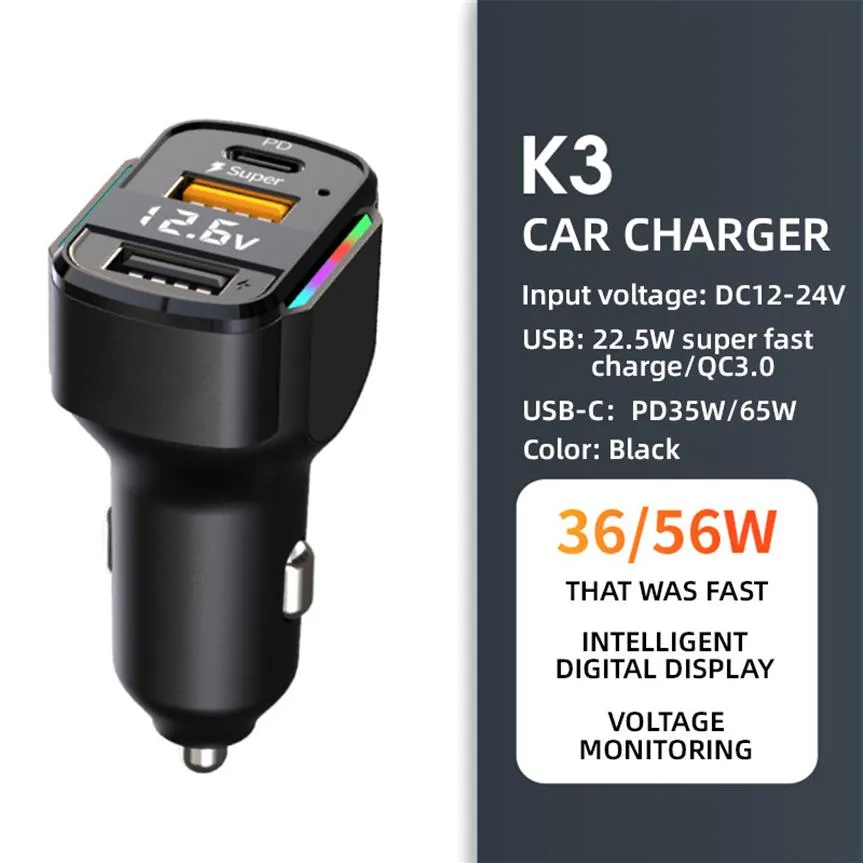 Oinveral Car Charger PD65W 45W Super Fast Charge Dual Charging Port227C