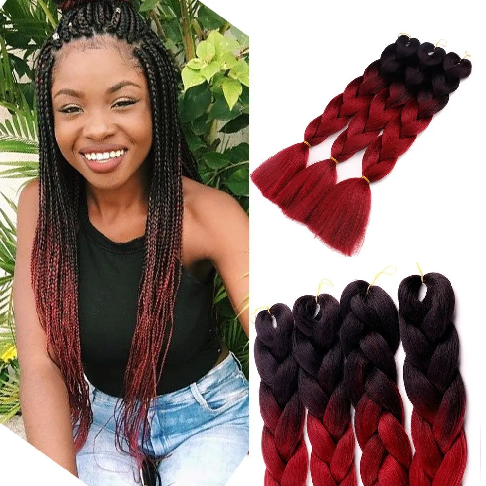 Ombre Tressage Extensions de Cheveux 24 "100 g/pcs Synthétique Jumbo Tresses Extensions de Cheveux pour Twist Crochet Tresses J2