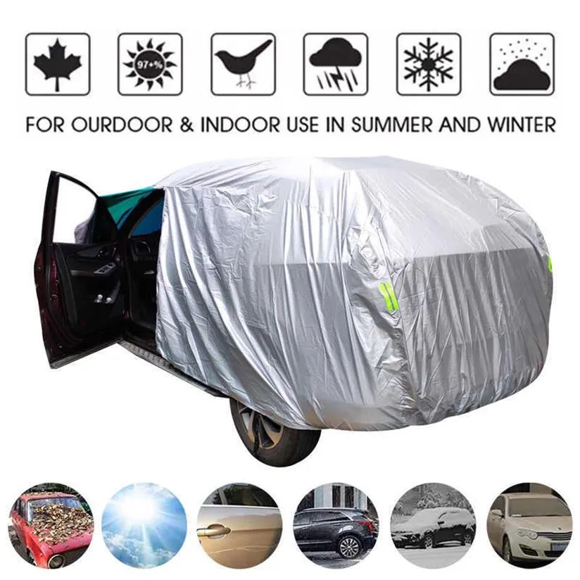 Universal SUV Sedan Capas completas para carro ao ar livre à prova d'água Sun Rain Snow Protection Guarda-chuva UV para carro Silver S-XXL Auto Case Cover T2007206Q