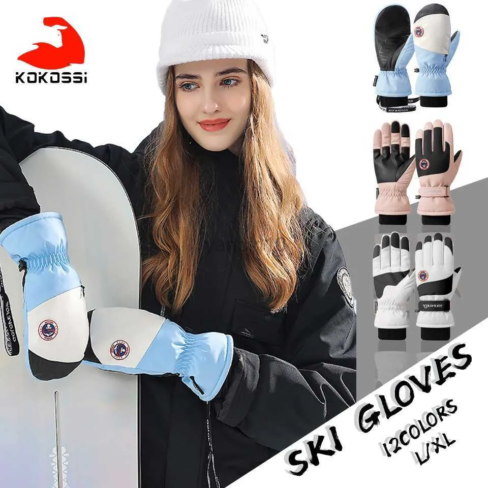 Ski Gloves KoKossi Thermal Fleece Ski Gloves Men Women Winter Waterproof Windproof Snow Climbing Skiing Snowboard Sports Warm Gloves HKD230727