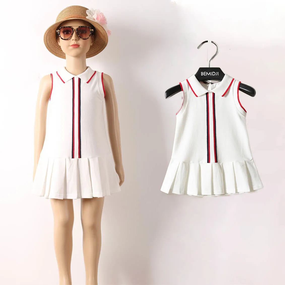 Sukienki dziewczynki Lato 1-12 lat w stylu Preppy Preppy White Cotton Color Patchwork Placed Sukienka dla dzieci Bare Girl