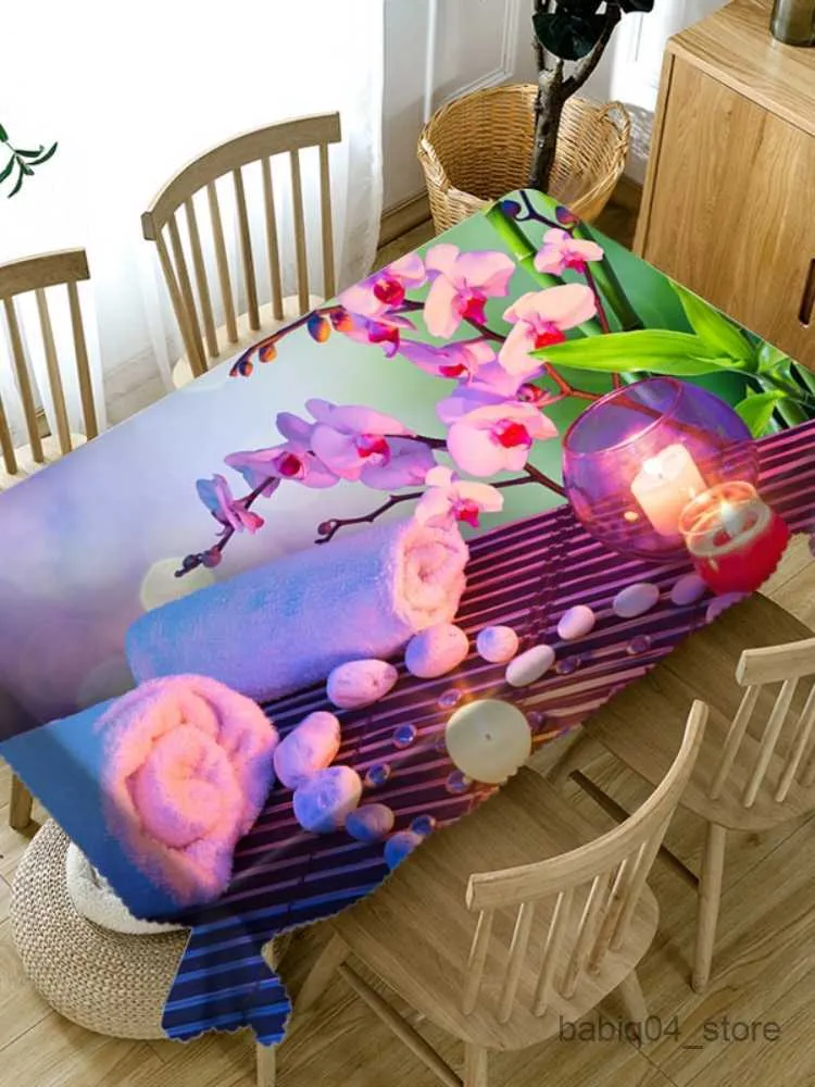 Table Cloth 3D Tablecloth White Magnolia Flower Pattern Dustproof Dining Table Cloth Wedding Holiday Table Cover R230727