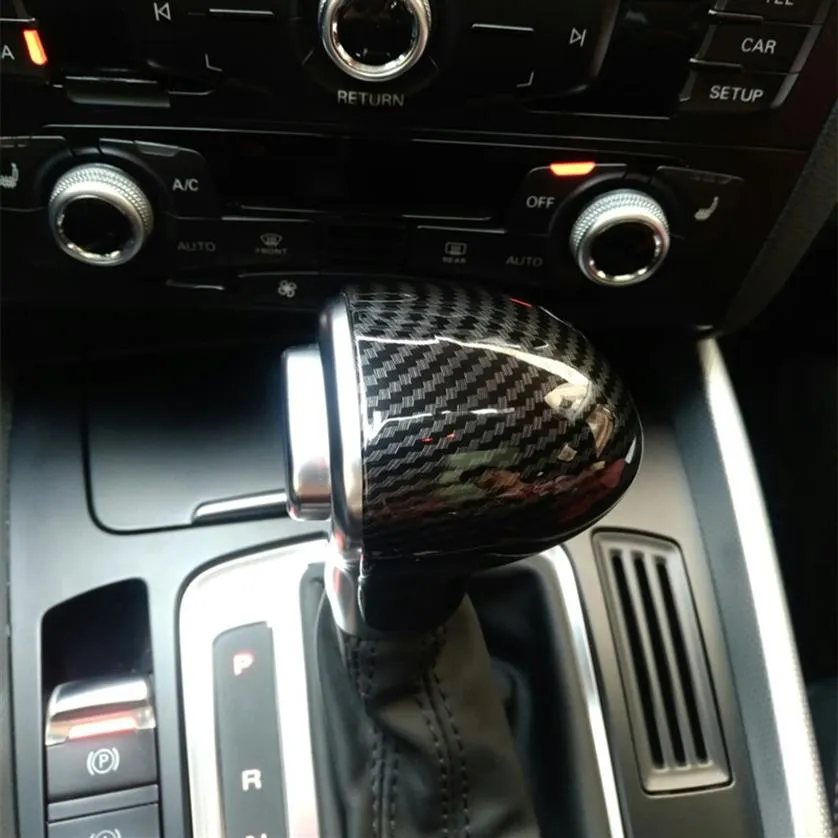 Car Styling Console Gearshift Poignée Tête Cadre Couverture En Fiber De Carbone Autocollant Pour Audi A4 B8 B9 A5 A6 A7 Q7 Q5 Intérieur Accessoires2496
