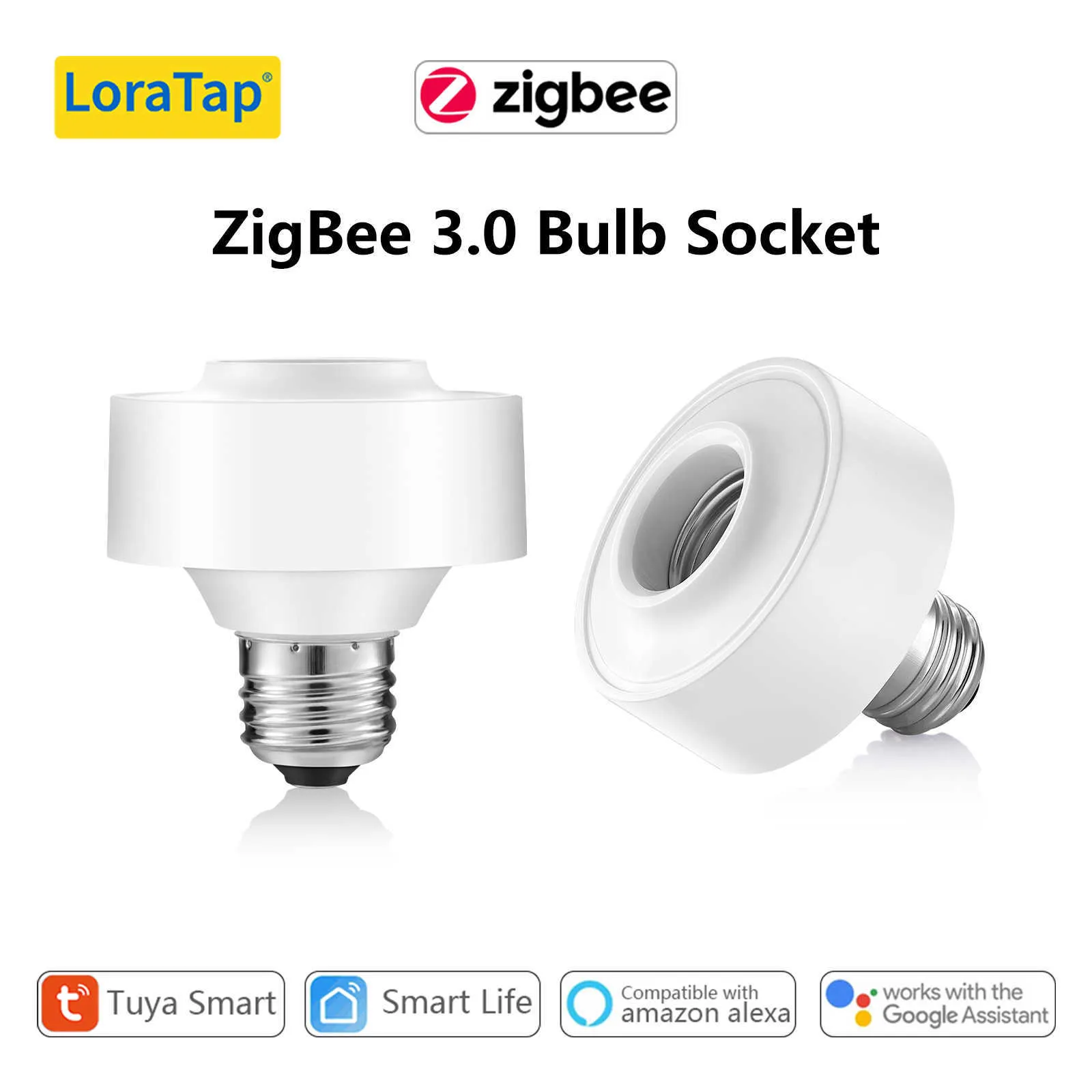 Smart Power Plugs Loratap Tuya Smart ZigBee 3.0 LED -glödlampa Adapter Holder E27 fungerar med Home Alexa Echo Remote Control MQTT HKD230727