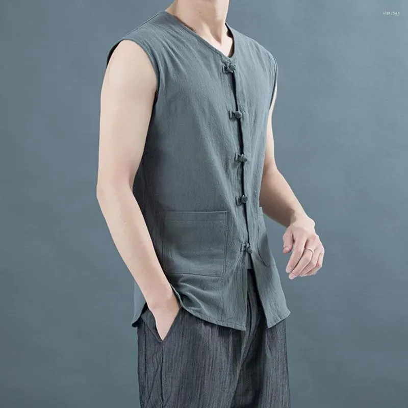 Mens Vintage Tang Suit Vest - Chinese Style Cotton Linen