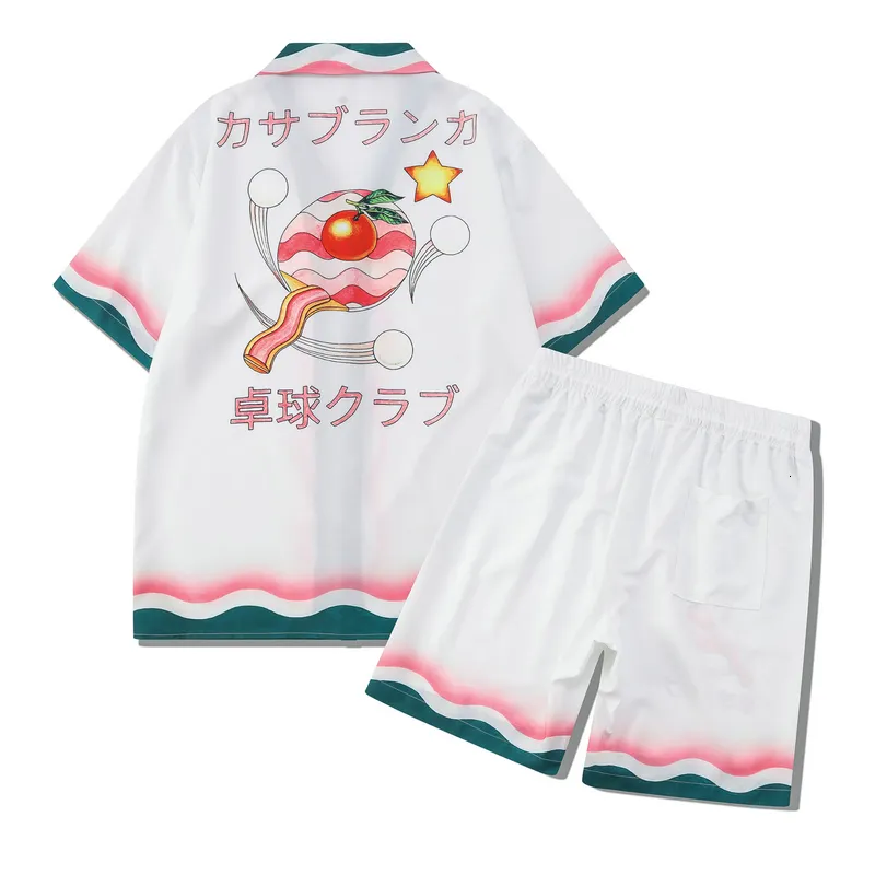 Survêtements pour hommes coloré vague fruits raquette de tennis de table CASABLANCA ensemble court été hommes femmes Hawaii Beach Club costume 230727