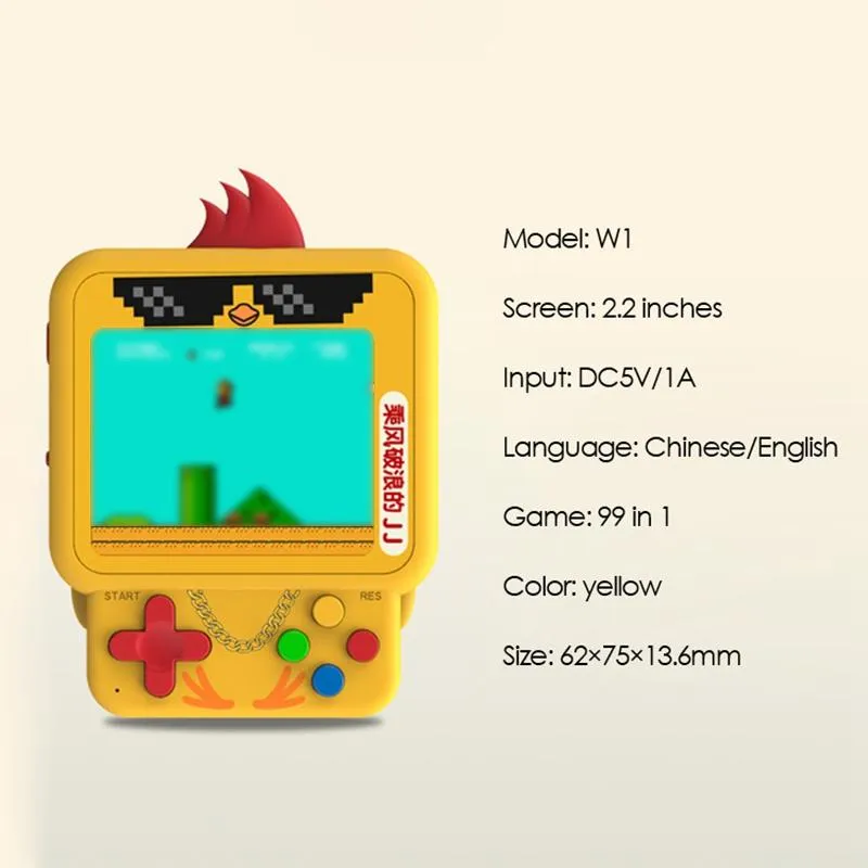 Bags 2021 W1 Mini Retro Retro Chick Handheld Console Builtin RPG/ACT/Avg.etc Classic Game, Backpack Pinging Chick Game Console