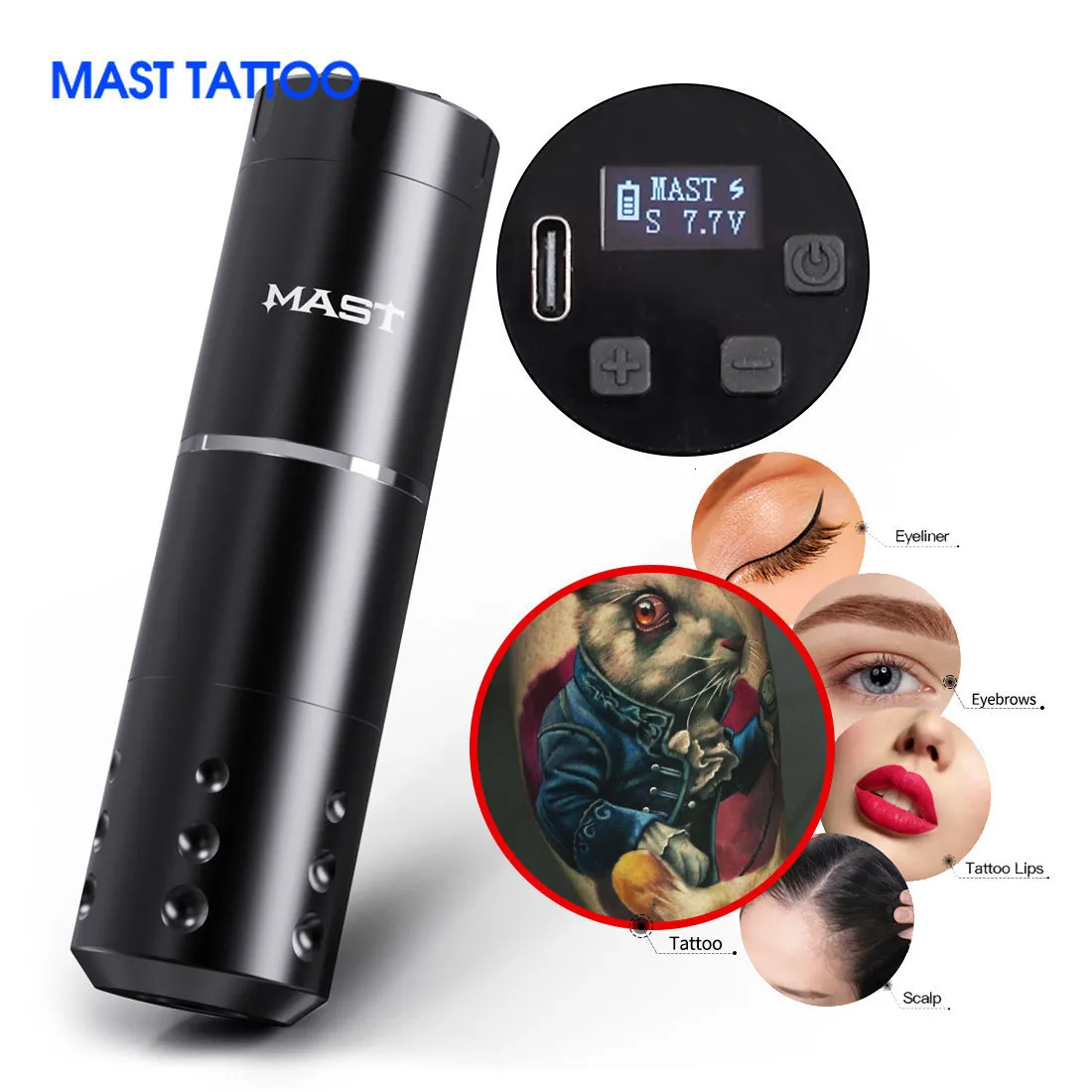 Máquina de tatuaje MAST Tattoo A1 Máquina de tatuaje inalámbrica profesional Pluma Batería Energía portátil Sin núcleo Potente motor Digital LED Maquillaje 230726