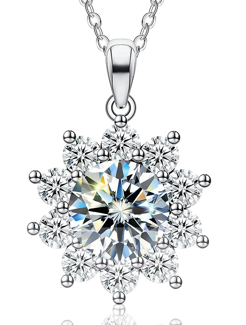 2CT Moissanite Pendant Necklace 18K White Gold Plated Silver D Color Ideal Cut Diamond Necklace for Women with Certificate of Authenticity