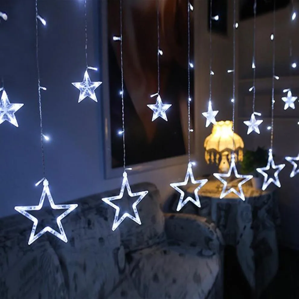 Luzes de natal LED 4M luz de cortina de estrela de cinco pontas luz de aniversário de casamento de estrela interior decoração de festa branca quente guirlanda312x