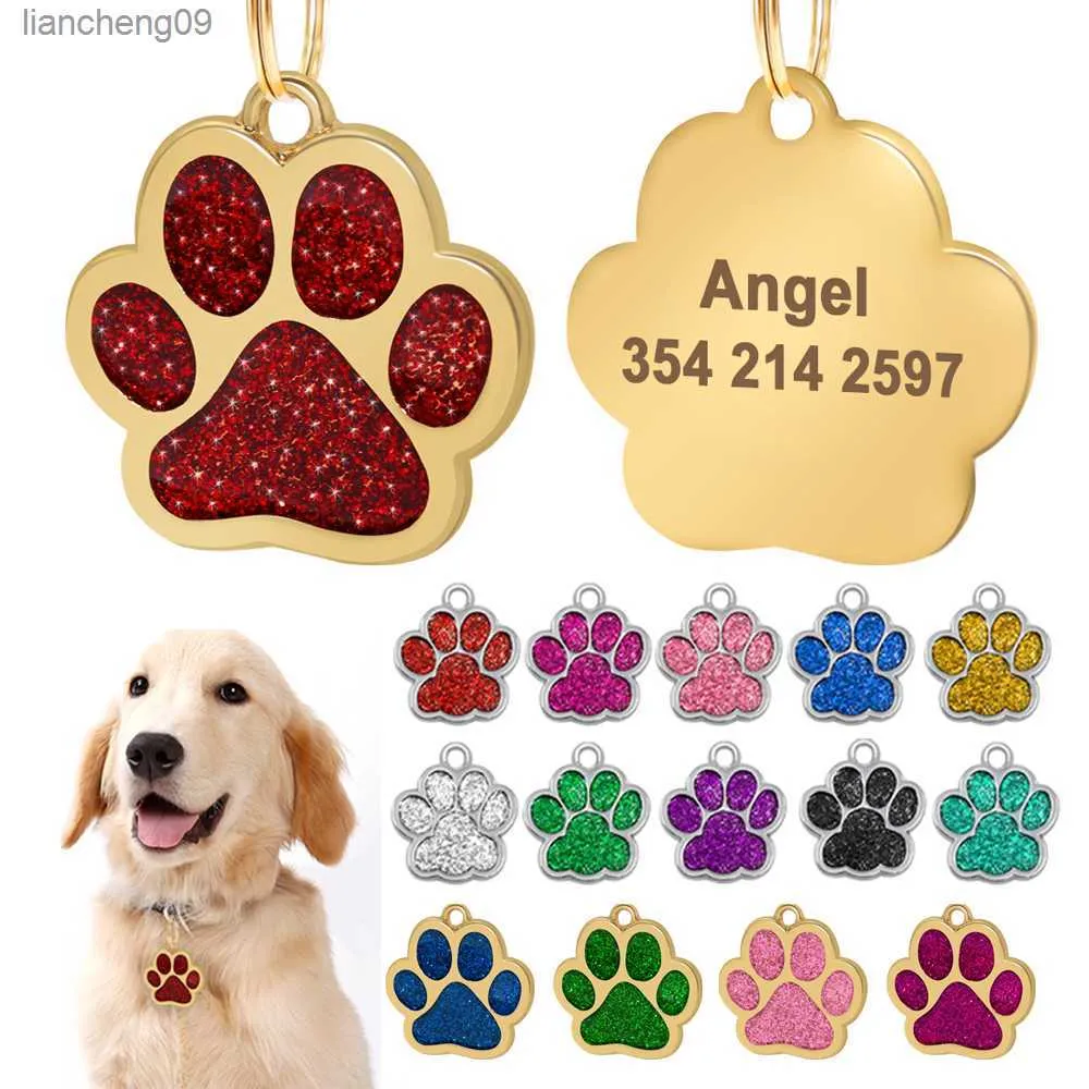 Bling Dog ID Tag Personalized Gorgeous Dog Tags for Small Medium Dog Footprint Custom Pet Name Tag Plate Collar Accessories