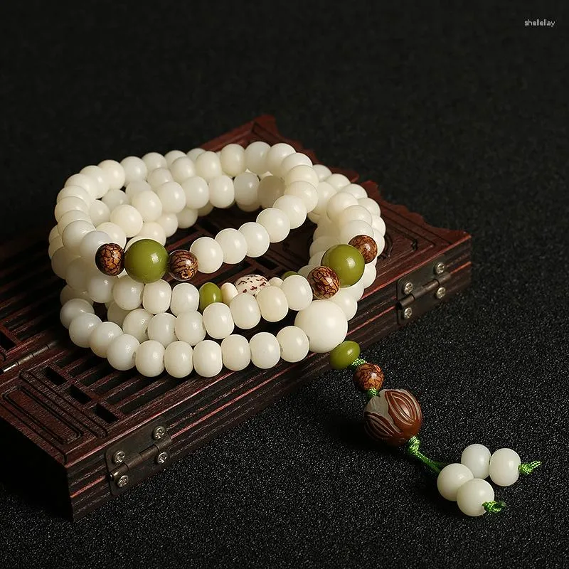 Charm Armbänder Mode Weiße Jade Perlen Armband Bodhi Buddhist Buddha Meditation 108 Gebetskette Mala Mehrschichtige Halskette