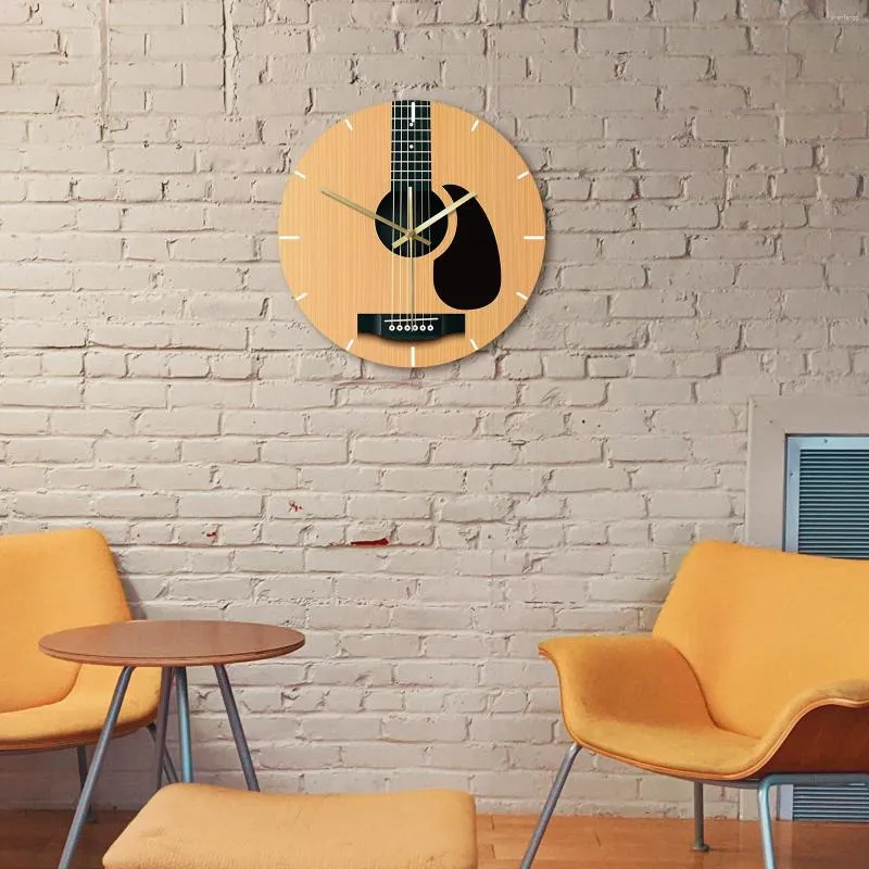 Horloges murales ronde guitare horloge musique Instrument décoratif Art minimaliste pas de tic-tac pour bureau intérieur maison salle à manger cadeau