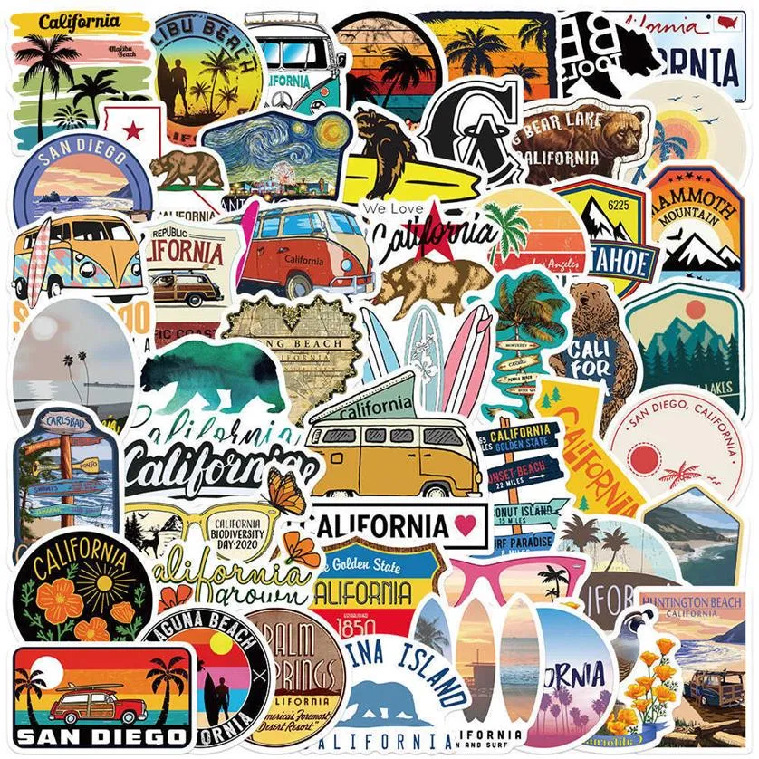 10 50 PCS INS Style Paysage Extérieur Autocollants Esthétique Californie Stickers Autocollant À DIY Bagages Ordinateur Portable Vélo Planche À Roulettes Téléphone Car2746