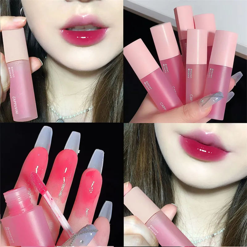 Pink Love Heart Mirror Water Lip Gloss Rossetto liquido lucido impermeabile a lunga durata Red Lip Tint Makeup Lucidalabbra coreano