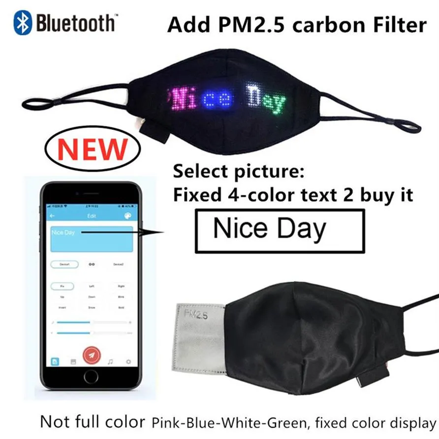 Máscara luminosa LED Máscara brillante programable Bluetooth con filtro PM2 5 Aplicación de teléfono móvil Editar patrón Navidad Gift287N