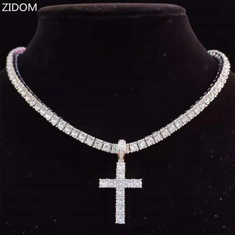 Pendentif Colliers Hommes Femmes Hip Hop Croix Collier Avec 4mm Zircon Tennis Chaîne Glacé Bling HipHop Bijoux Cadeau De Mode