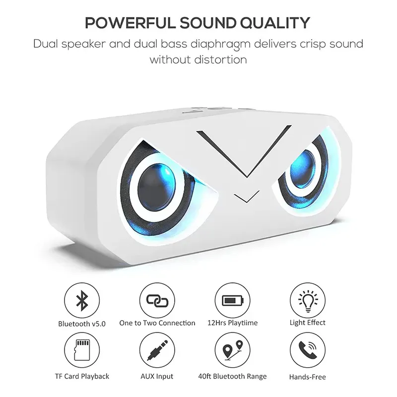 Bluetooth 5.0 högtalare flyttar bärbar hifi -bas trådlös ljudlåda superlång endurace led surround ljus utomhus dubbel horn stereo surround stöder tf radio hifi bas