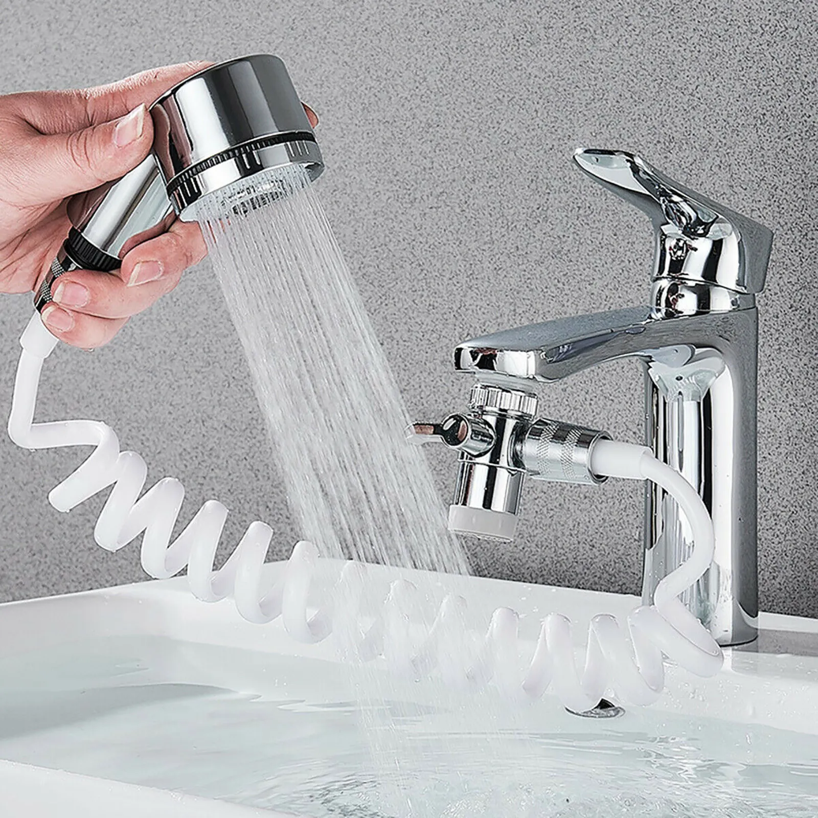 バスルームシンクの蛇口ホーム蛇口スプレー水タップノズル調整可能なシャワーセット吸盤壁掛けで便利なBVUYYU 230726