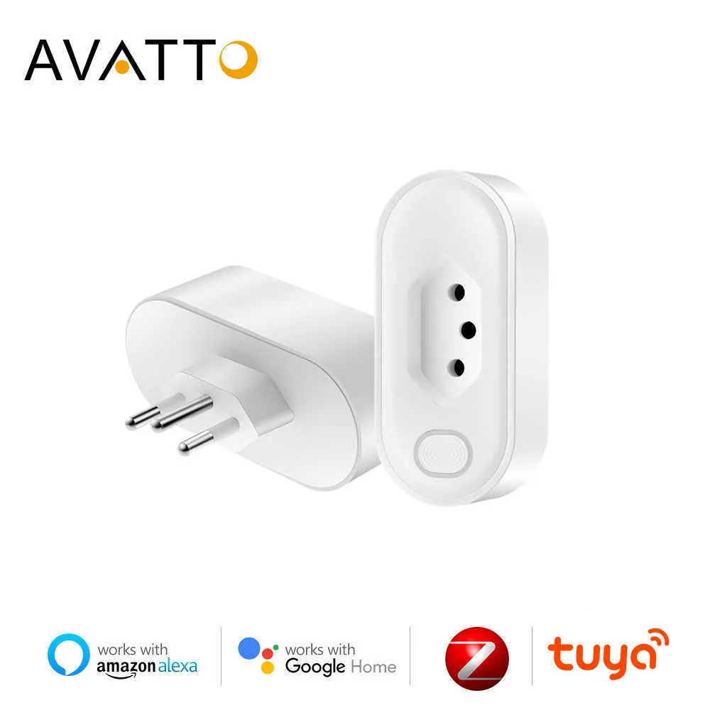 Smart Power Plugs AVATTO Tuya Zigbee Smart Plug 16A Brazil Standard Power Monitor Smart Life Control Socket Voice Works for Home Alexa HKD230727