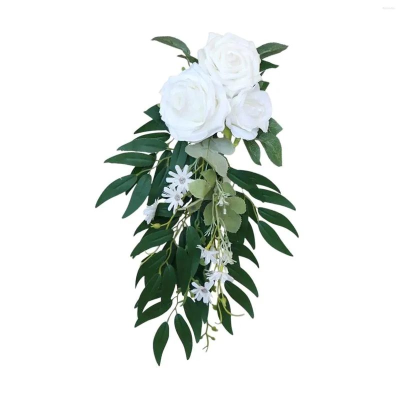 Dekorativ blommor Stol Back Artificial Wall Door Wreath Party Floral Backdrop Ribbons Aisle Decoration for Church