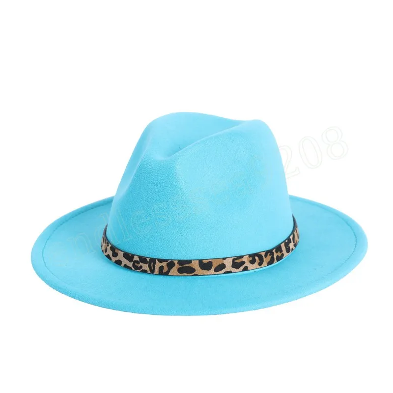 Cappelli di fedora leopardo interni blu esterni con fibbia cintura primavera d'autunno da uomo Panama ha sentito cappello della festa della tendenza del cappello