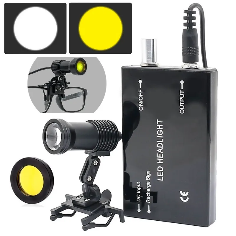 Loupes Binoculaires Dentaires 3,5x Avec Lumière Frontale LED 5W - Filtre Optique, Clip Métal - Neuf