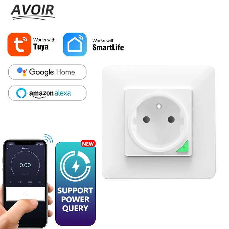 Smart Power Plugs Avoir Zigbee Smart Wall Socket WiFi Connect French Plug White 16A Voice Control Tuya Smart Life App مع Home Alexa HKD230727