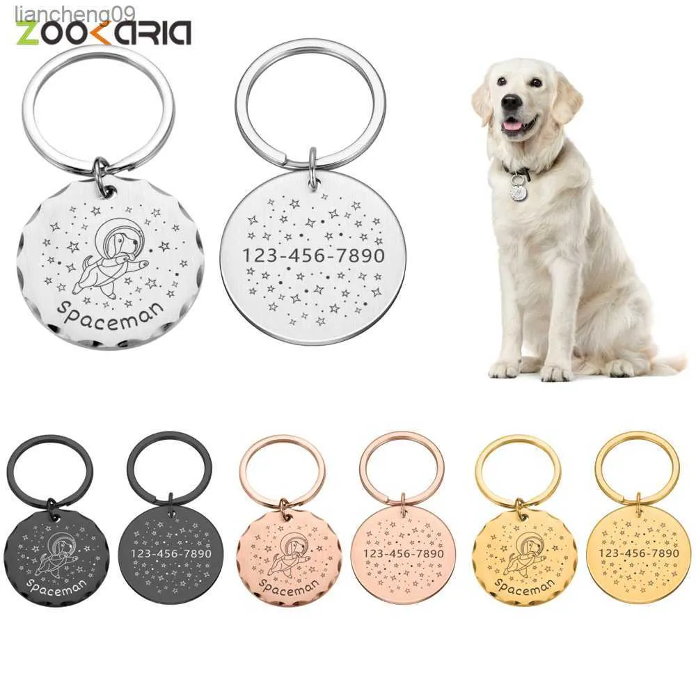 Etiquetas de identificação de endereço de coleira de cachorro personalizadas para cães Medalha com nome de gravação Customizável Gatinho Filhote Acessórios Colar Corrente L230620