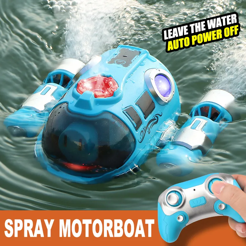 ElectricRC Boats Remote Control Motorboat With Spray Light Waterproof Double Propeller Rc Boat 2.4ghz Swimming Pool Bathtub Summer Toy Boat Gift 230726