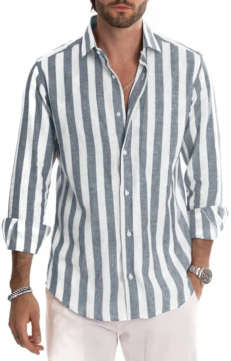 Mens Casual Shirts Fashion Striped Men Simple Daily Long Sleeve Blouse Top Plus Size Breathable Comfort Loose Camisa Masculina 230726